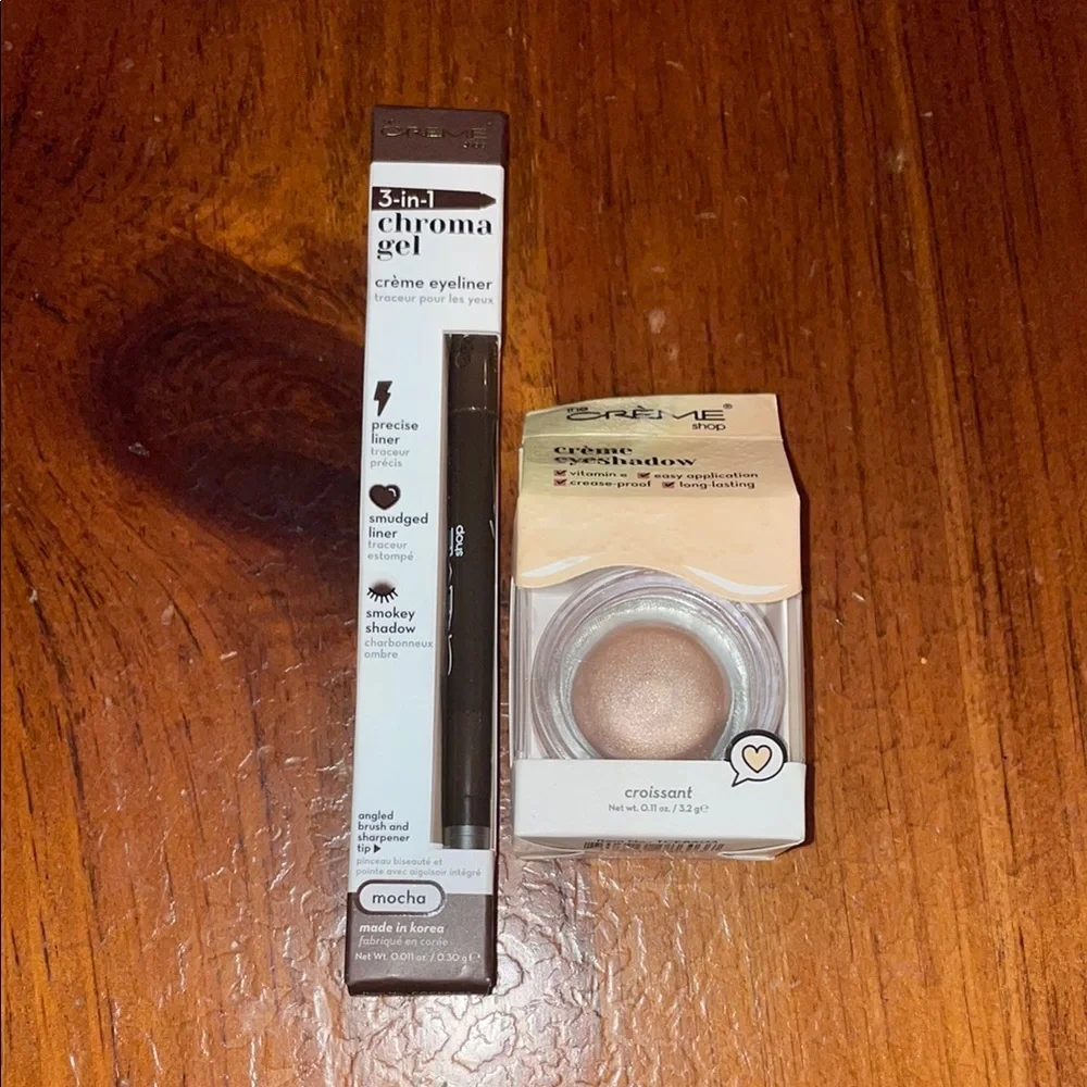 The Creme Shop 3-in-1 Chroma Gel Eyeliner Mocha and Creme Eyeshadow in Croissant